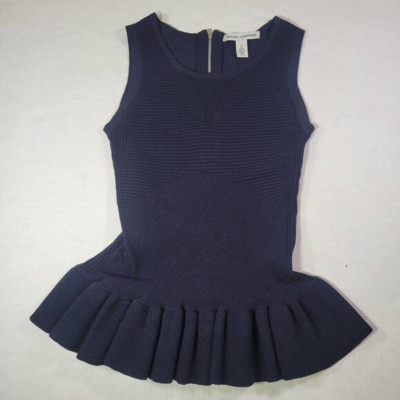 Autumn Cashmere Navy Viscose Blend Ribbed Peplum Sleeveless Top Size XS - Picture 1 of 5